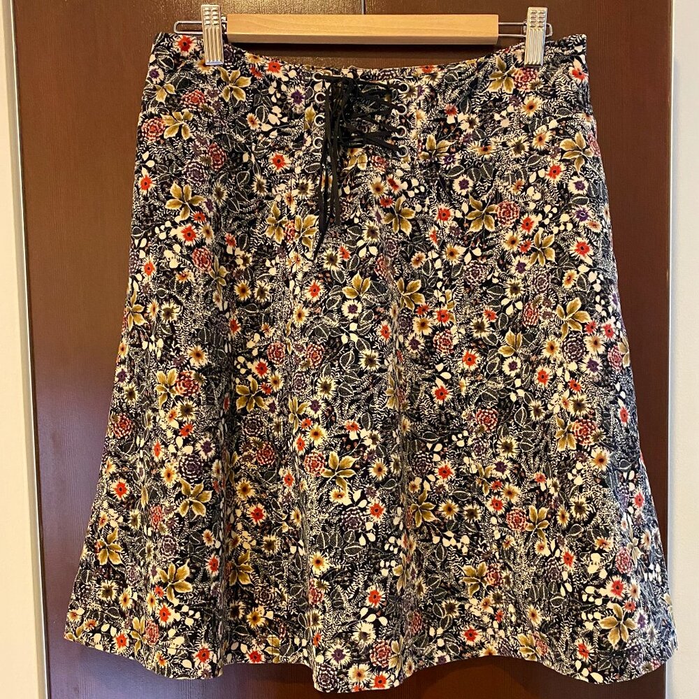 Anthropologie Edme & Esyllte Autumn Floral Corduroy Skirt Size 8